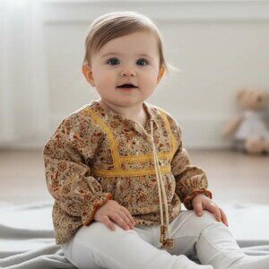 Belive Boho Floral Lace-Trim Long Sleeve Blouse size 6-9 Months